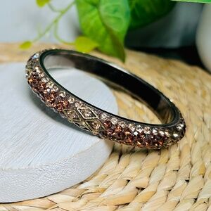 Sparkling Vintage brown, amber, champagne rhinestone bangle bracelet